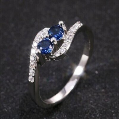 2Ct Round Cut Simulated Sapphire Twisted Engagement Ring 14K White Gold Plated