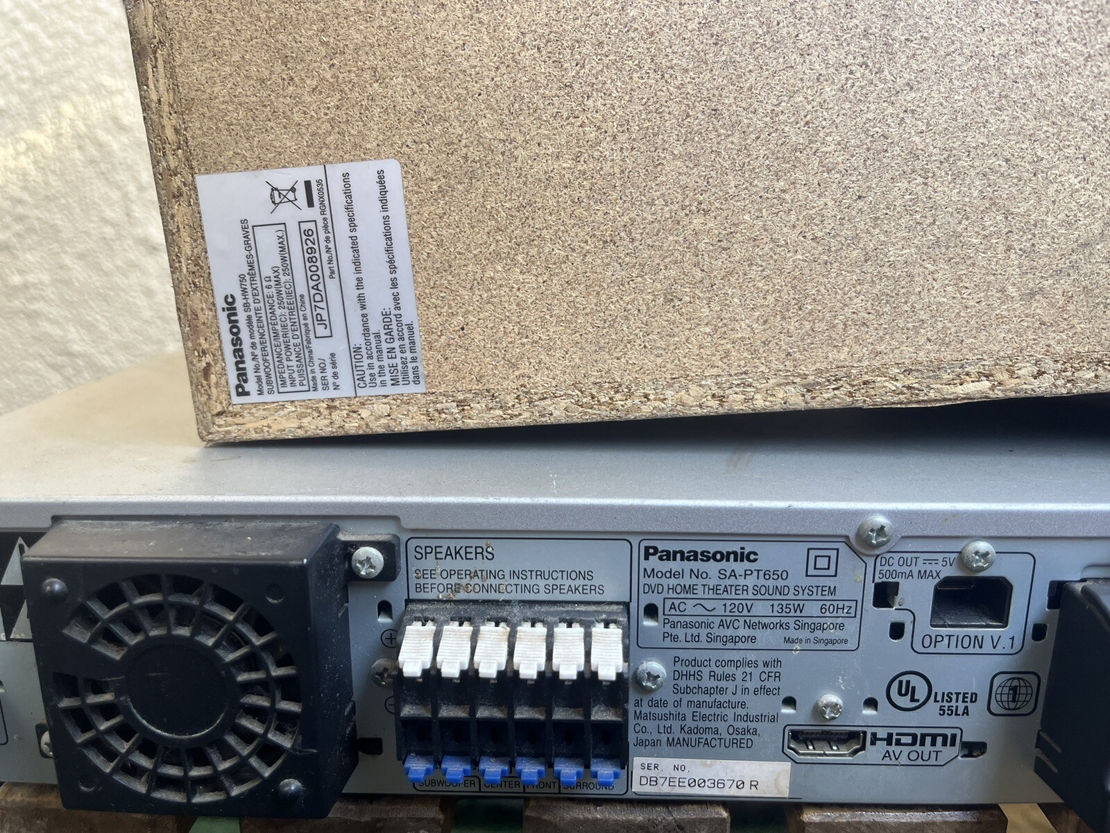 Panasonic Surround Sound Speaker System (SAPT650)(SBHC750)(SBHW750