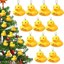 Shappy 12 Pcs Rubber Ducks Christmas Ornament Yellow Duck Hanging Xmas Decor ...