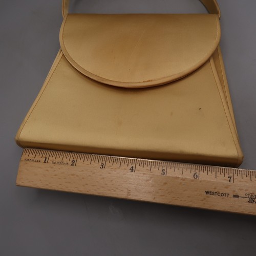 Vintage 80s LORD & TAYLOR Gold Satin Purse Handbag w Mirror & Crossbody Strap - Picture 3 of 8