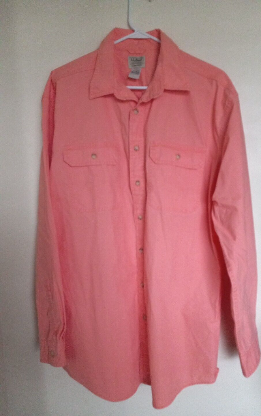 Vintage LL Bean Coral Canvas Work Shirt Large Tall LT