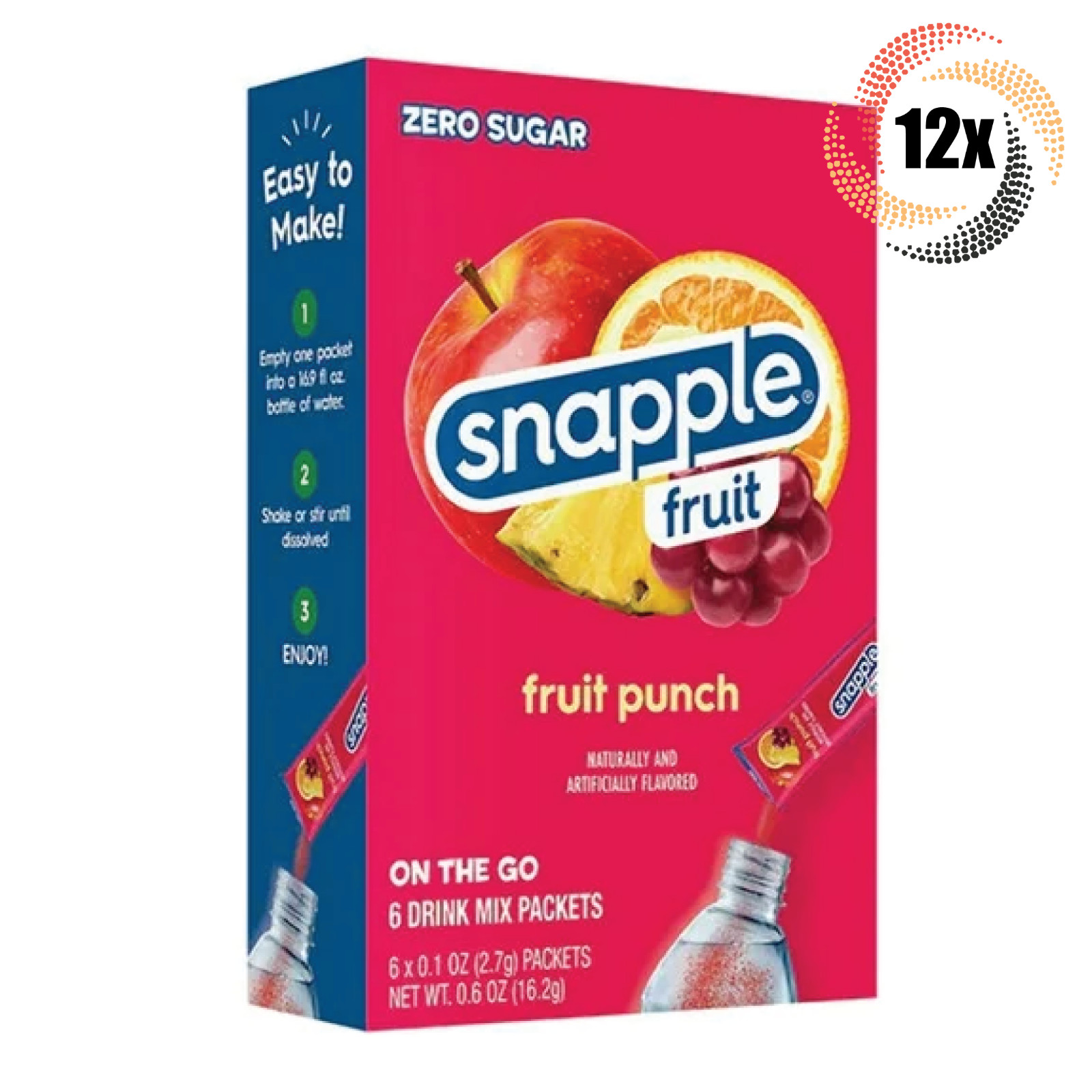 12 упаковок смеси для напитков Snapple Singles To Go Fruit Punch | по 6 упаковок в каждой | по 6 унций