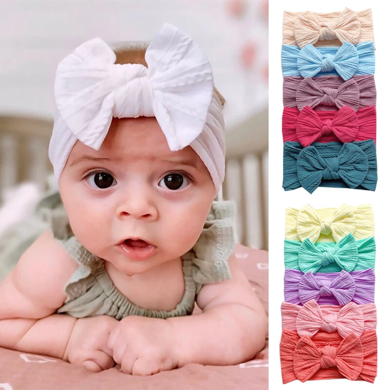 5pcs Newborn Baby Soft Head Wraps Big Bow Knot Turban Girls Headband Hair Acces✔ - Image 3 of 4