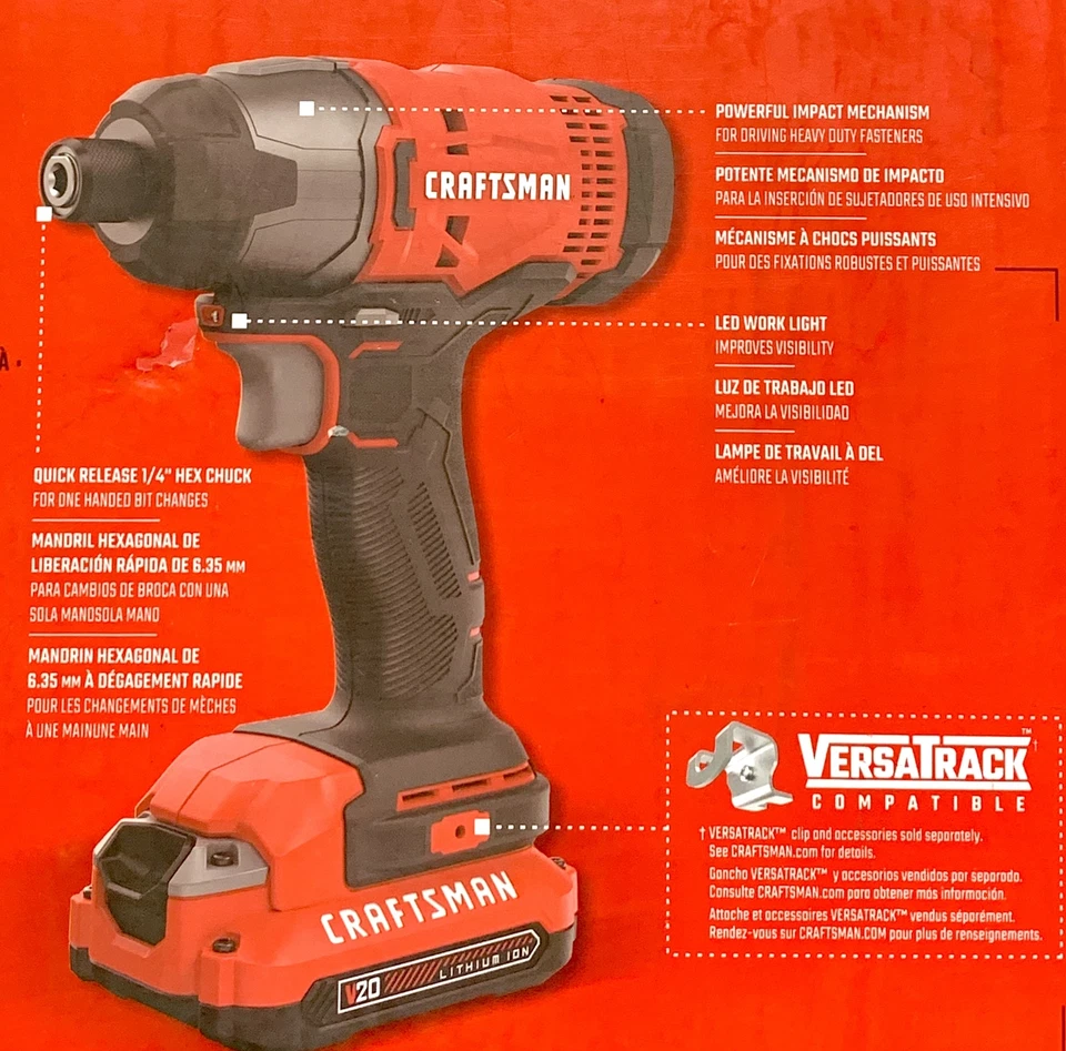 CRAFTSMAN CMCF800C2 V20 20-Volt Li-ion V20 Cordless 1/4-Inch Impact Driver Kit - Image 3 of 4