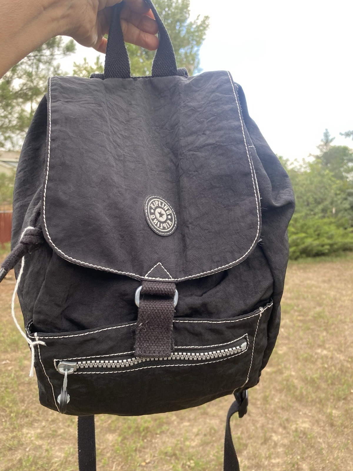 Kipling Keeper Black Crinkle Backpack Bookbag Dra… - image 9