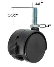 Twin Wheel Caster - 50mm - Brake - Threaded Stem - SET OF 4