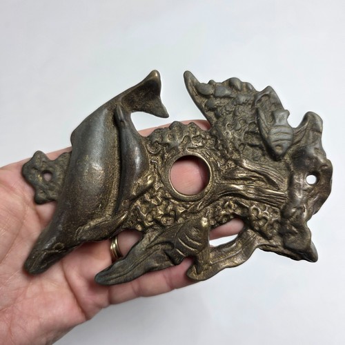 Vintage Brass marine Life Doorbell Plate Cover Natural Ocean Life Motif