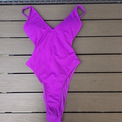 TA3 Hi Cut Plungey Orchid Swimsuit Regular Long Corset Waist Sz S New No Tag