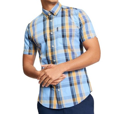 BEN SHERMAN BLOCK CHECK S/S HEMD LAKE BLUE 1013431