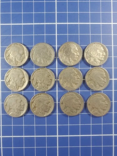 1936D Buffalo Nickels Lot of 12 Circulated