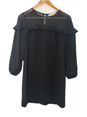 Ann Taylor LOFT Black Swiss Dot Ruffle Neck Shift Dress Women s Size 2P