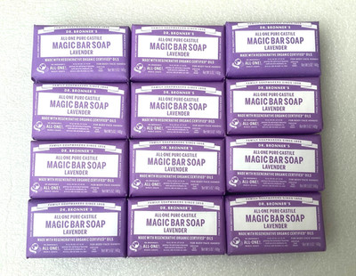 12 Pack Dr Bronner's Hemp Lavender Pure-Castile Magic Bar Soap Organic