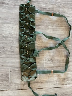 Vintage Chinese Type 56 ammo pouch. Olive green canvas designed for SKS rifles.