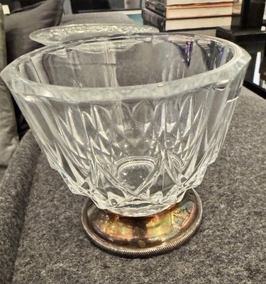 Vintage Val Saint Lambert Crystal sugar bowl with Silver plated base 3'x4''
