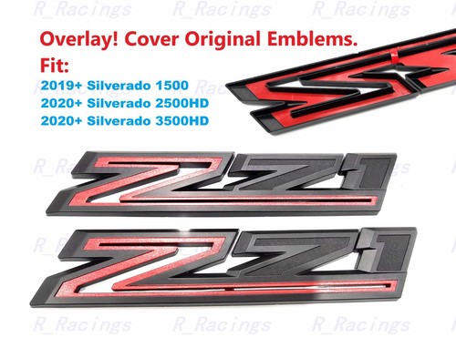 OVERLAY Matte Black Red Hood Fender Z71 Emblem 2019+ Silverado 1500 2500HD3500HD