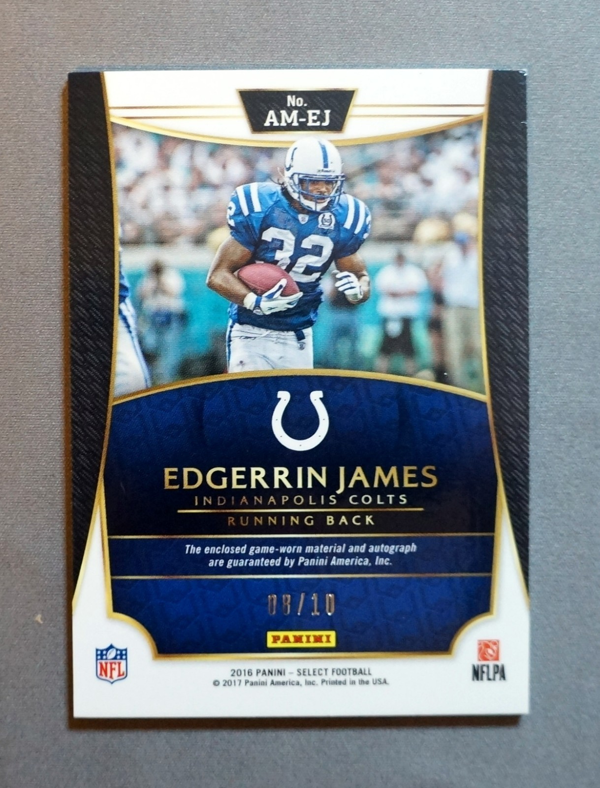 /10 Edgerrin James 2016 Select AUTO Materials Prizm GOLD Game-Used Jersey SSP 47 view 2