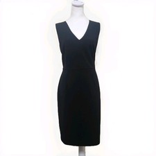 Calvin Klein Black Dress LBD Size 12 V-Neck Sheer Back Gold Zip Classic Elegant