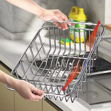 Kitchen Over Sink Dish Drying Rack with Cutlery Organizer Drainer Holder Steel