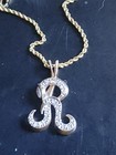 7.4 Grams 14kt Gold "R" Diamond Pendant Rope Chain Necklace 18 Inch Not Scrap  — photo 3