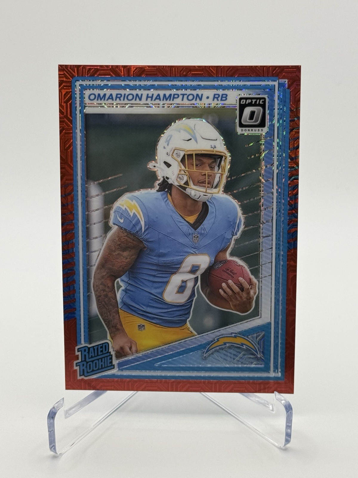 2025 Donruss Optic Omarion Hampton Rated Rookie Red Mojo #212 Chargers