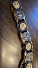 Vintage Versace Estro Versa Medusa Head Brass  Leather Link Belt - Size S
