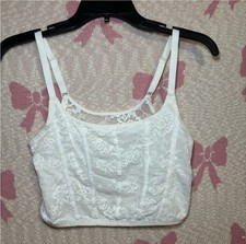 Colsie White Lace Corset Top Floral Pattern Adjustable Straps Size M