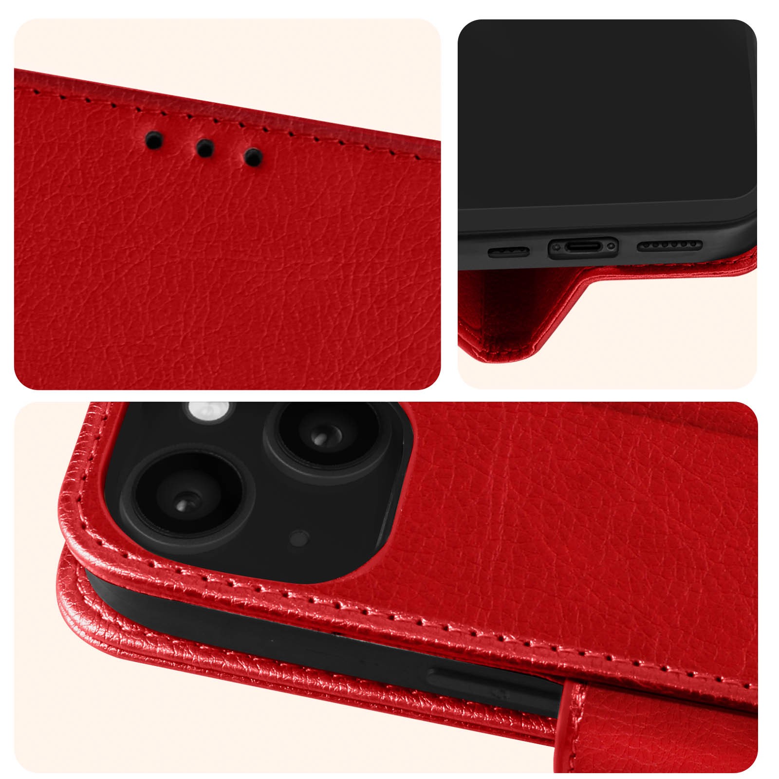 Support vidéo et porte carte sur cette coque iPhone 15 Plus rouge - 4