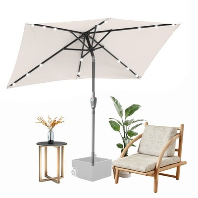 Sonnenschirm Knickbar Balkonschirm mit LED Gartenschirm 210x140CM Rechteckig