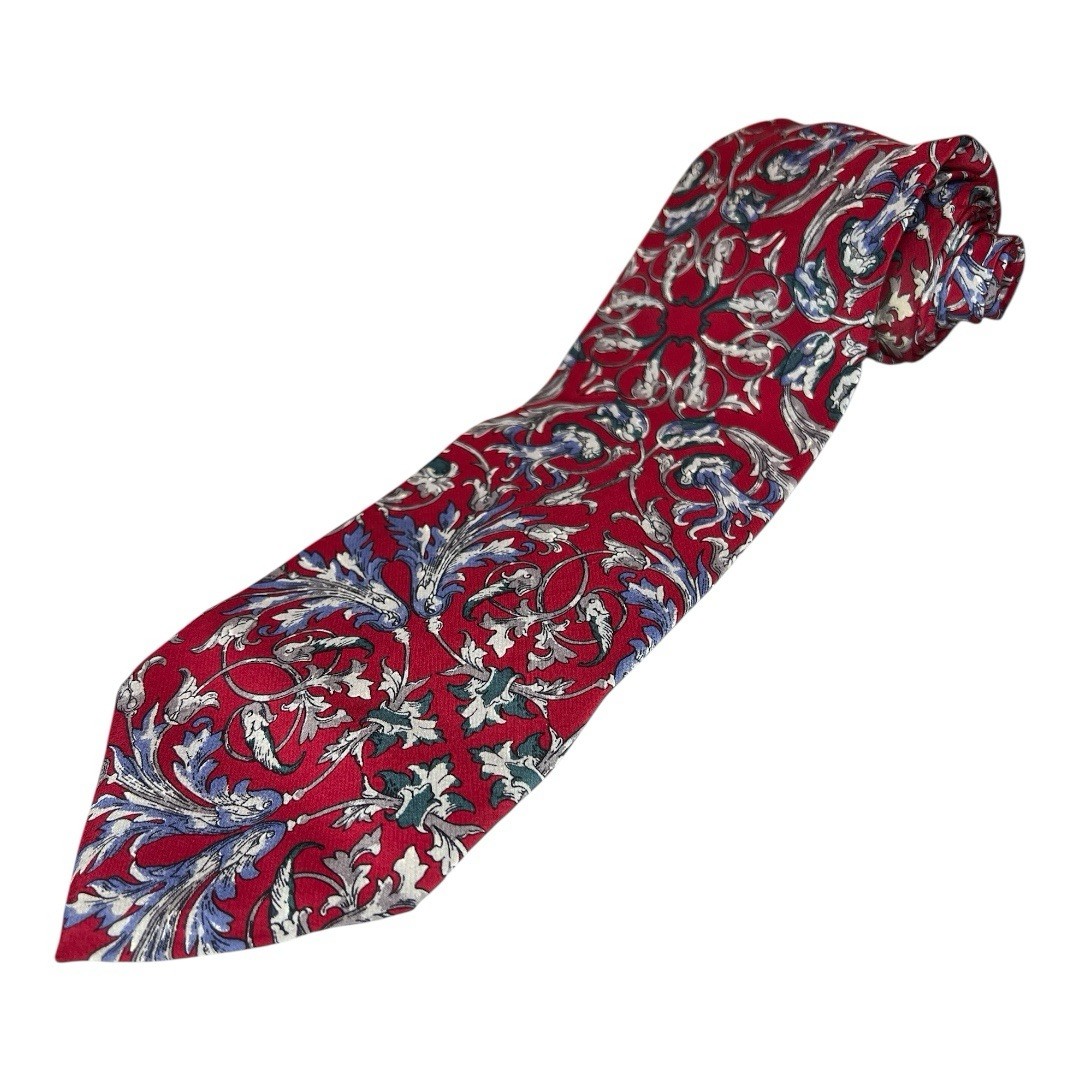 Christian Dior Vintage Silk Tie Red Blue Floral Designs Made In USA