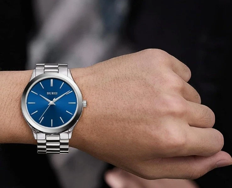 BUREI Reloj Hombre Acero Inoxidable Cuarzo Japonés, Azul Plata, Excelente Foto 2 de 4