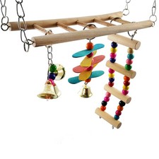Bird Parrot Ladder Perch Chewing Swing Toy Climbing Natural Wood Stand
