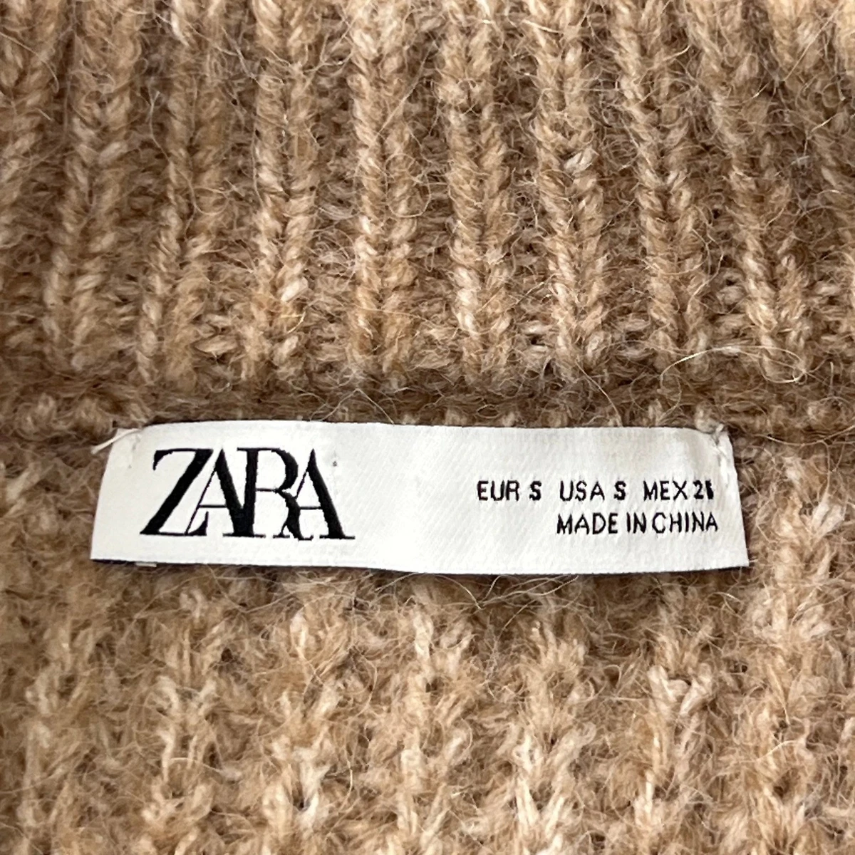 Zara Women's Small Camel Brown Alpaca Wool Blend Oversized Knit Cardigan Sweater