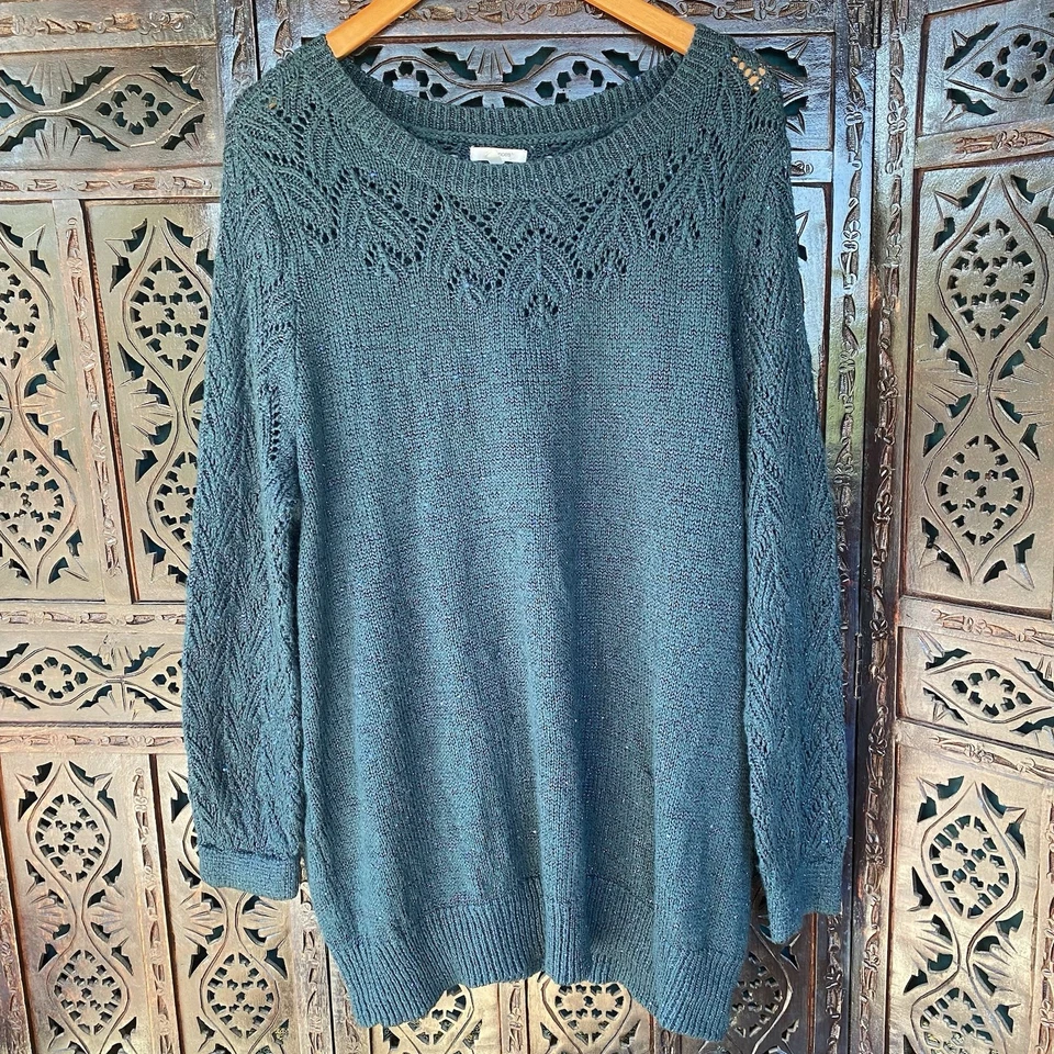 Suéter MAURICES Plus Talla 3x Verde Azulado Índigo Brillante Tejido Crochet Suave Para Mujer Foto 2 de 4