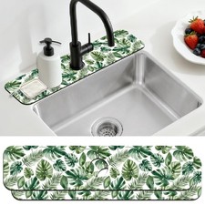 2 Pcs Kitchen Sink Splash Guard Faucet Mat Palm Leaves Pattern Faucet Mats fo...