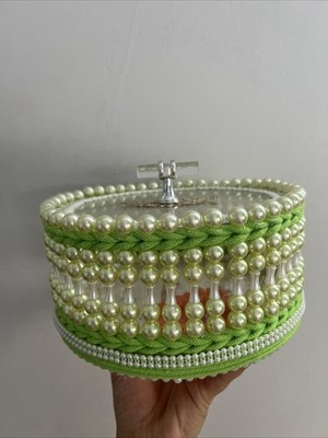 DIY PVC Board, Bead Pearl Fruit Basket Green Nylon Rope Hand Woven Storage Box