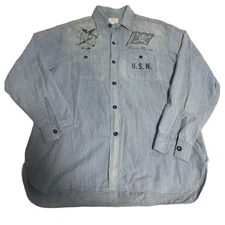 Buzz Rickson's US Navy Chambray Shirt Stencil Ice Blue Size L 16-16.5 F/S