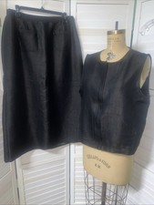 80s 2 Piece Skirt Vest Top Set Women s Size 16 Black Velvet Rayon Blend