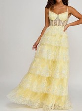 Say Yes Juniors' Yellow Embellished Ruffled Sleeveless Ball Gown Dress Sz 7/8