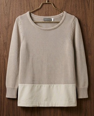 Mint Velvet Ladies Stone Neutral Knitted Sweater Silk Trim Hem Size UK 14