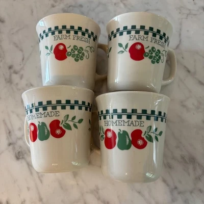 Vintage Corning USA Farm Fresh Homemade Fruit Mugs Set of 4 Green Checkered - image 1 of 4
