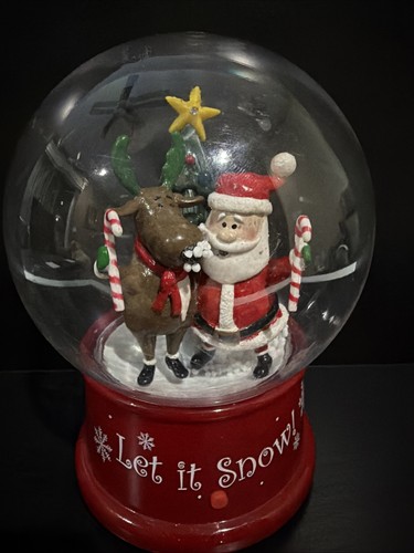 Gemmy Christmas Santa Claus Waterless Snow Globe, Music, Lights And Reindeer