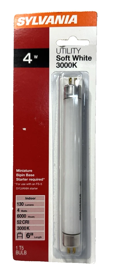 Sylvania T5 Utility Light Bulb 6" Inch 4 Watt 3000K Soft White F4T5 (3 PACK) - Image 3 of 3