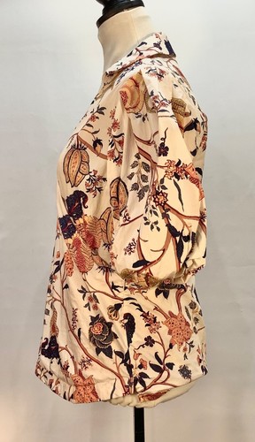 Blusa Elie Tahari Floral Manga Abullonada Mujer M Marfil Multicolor Oficina Sirena Cla - Imagen 3 de 9