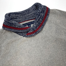 Tommy Hilfiger Mock To High Neck Collar Long Sleeve Sweater Men L Gray Navy Logo