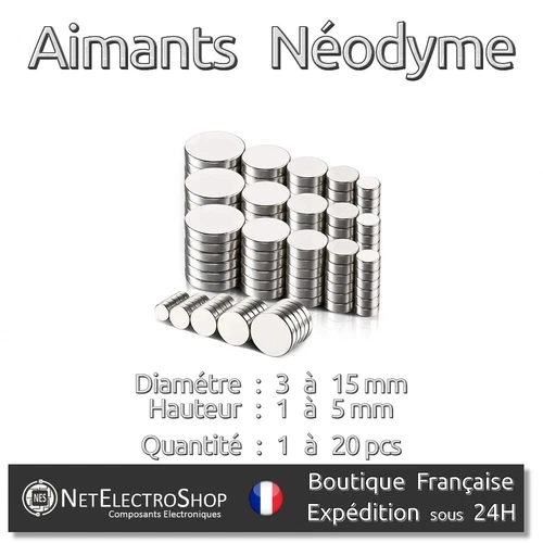Neodymium magnets round disc NdFeB, diam. 2 to 15mm x High. 1 to 5mm, set 1 to 20pcs