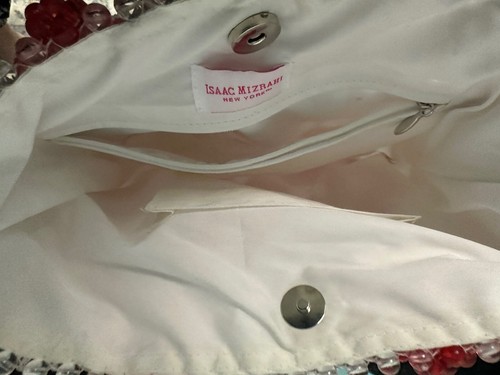 ISAAC MIZRAHI WHITE PINK & RED BEADED HEARTS TOTE BAG PURSE VALENTINE - Picture 6 of 7