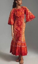 Anthropologie Farm Rio Printed Cutout Tiered-Hem Dress Size XL