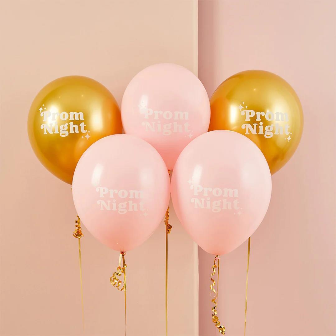 Prom Night Balloons 5 Pack Pink Metallic Gold Balloons Graduation Party Decor