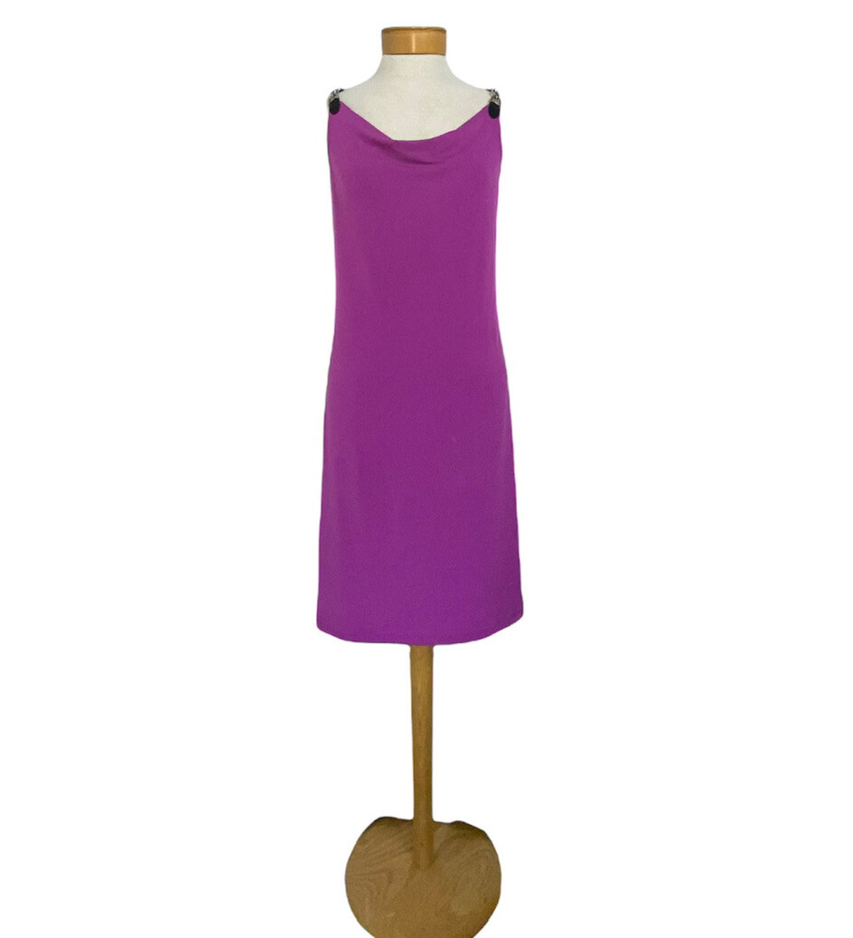 Michael Kors Purple Drape Neck Slip Mini Dress Metal Leather Straps Large Y2K thumbnail 3