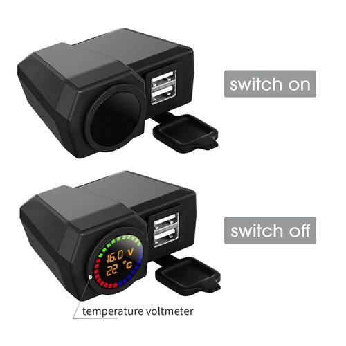Motorcycle Motorbike Dual USB Charger Power Adapter w/ LED Voltmeter DC 12V-24V - Picture 7 of 12